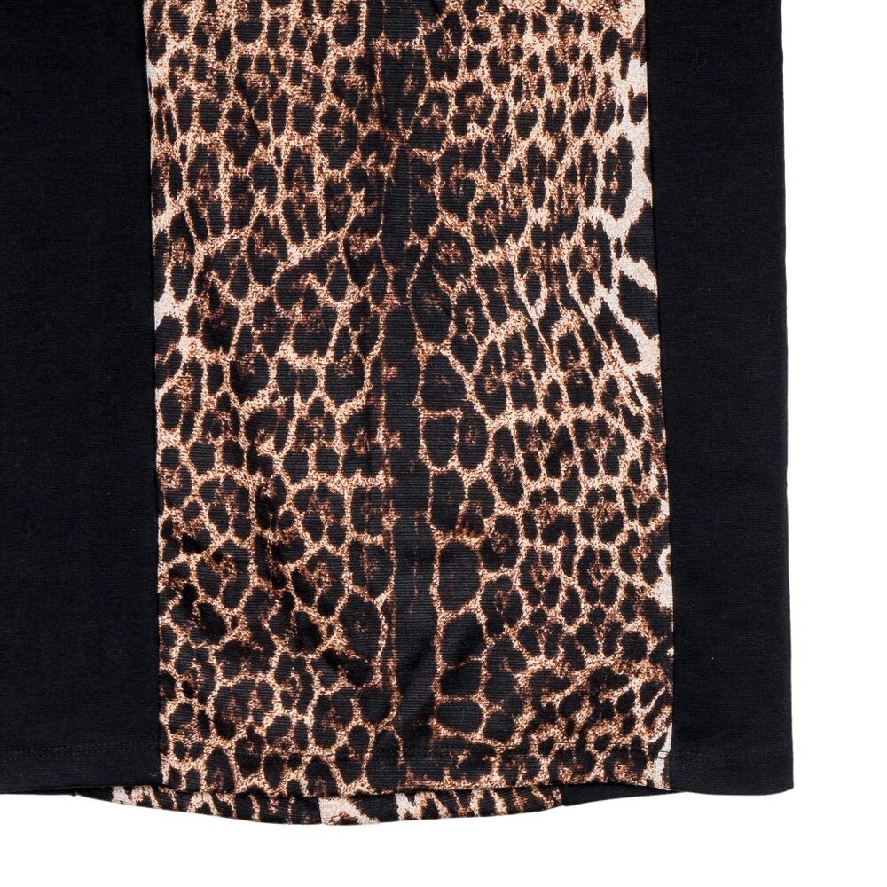 Leopard Print Y2K Pencil Skirt M Womens Black Brown Colorblock Zipper Whimgothsi - Picture 3 of 5